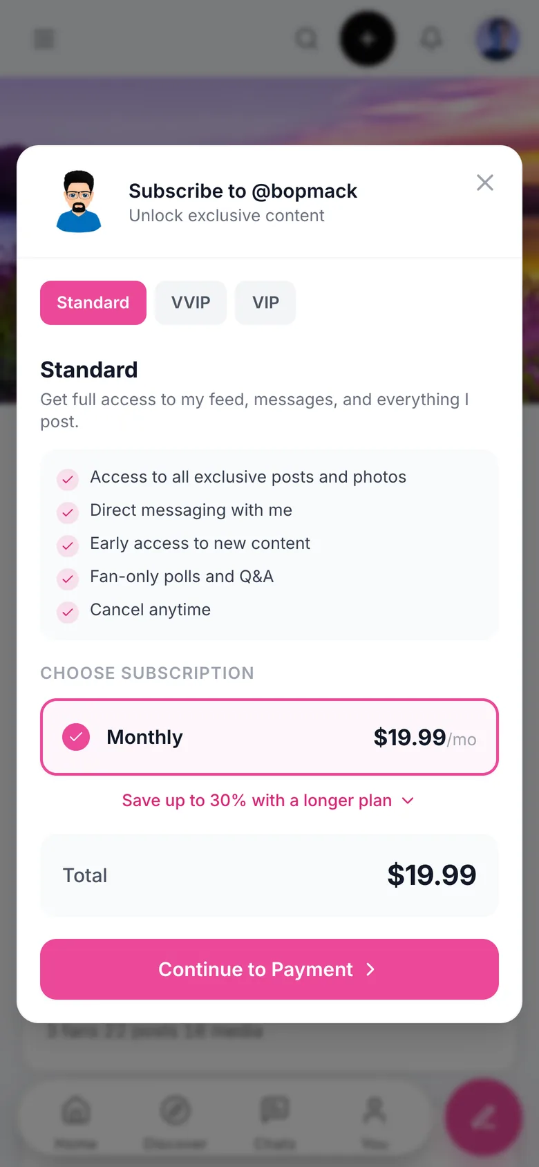 Member choosing a membership tier on a phone