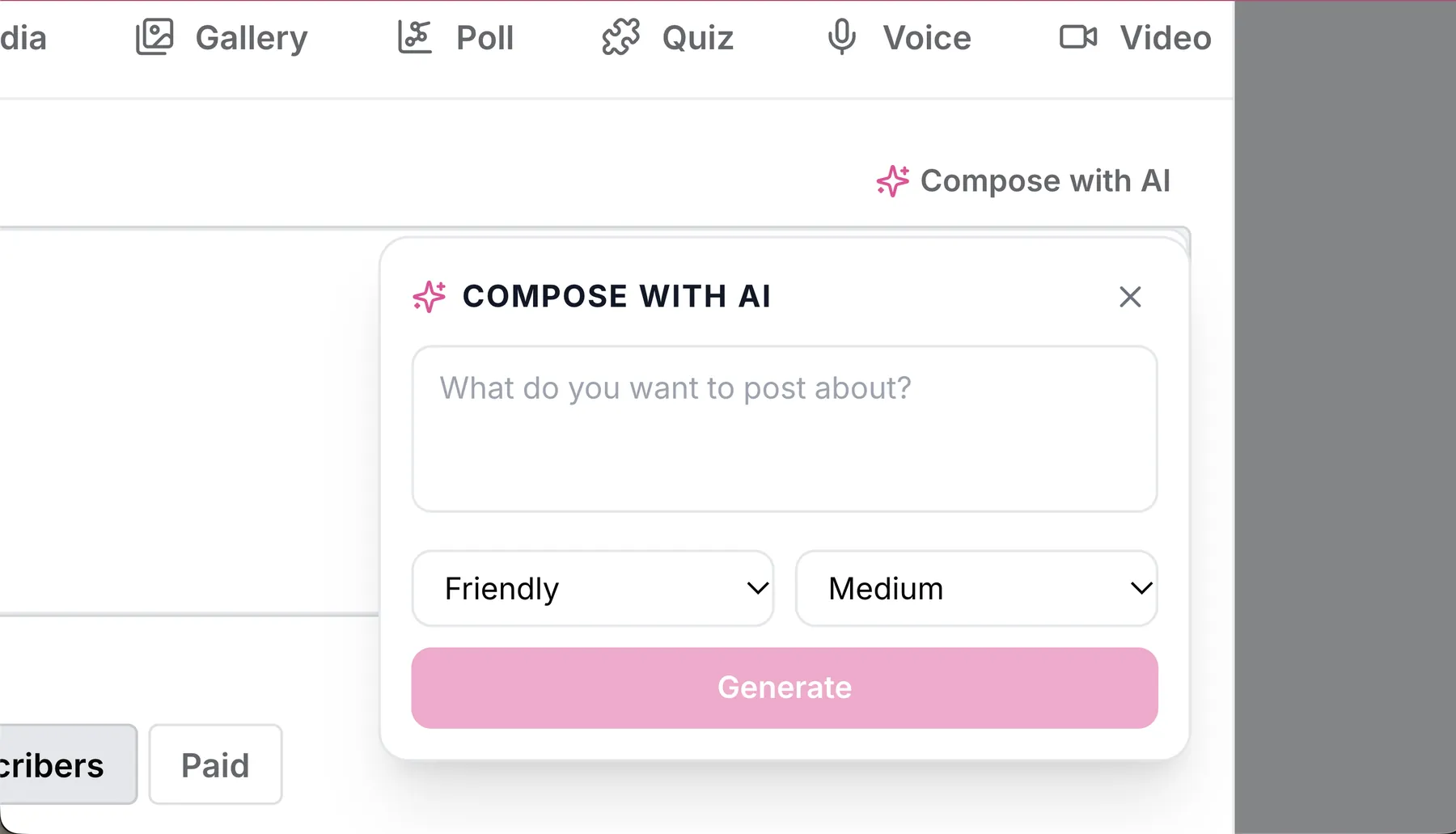 AI Compose writing a post for a creator