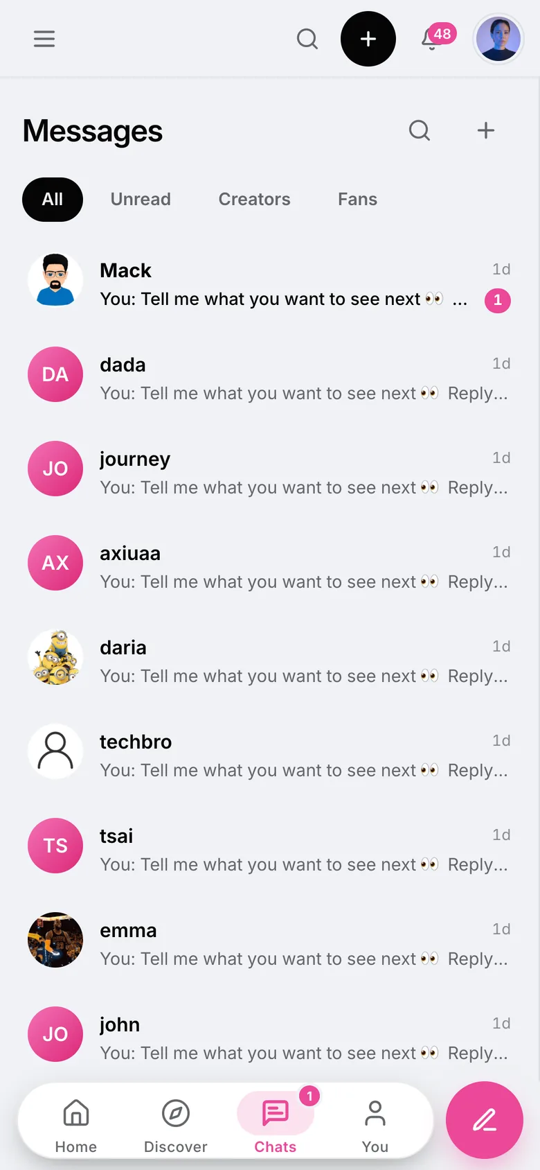 Patreon clone paid messages inbox on mobile