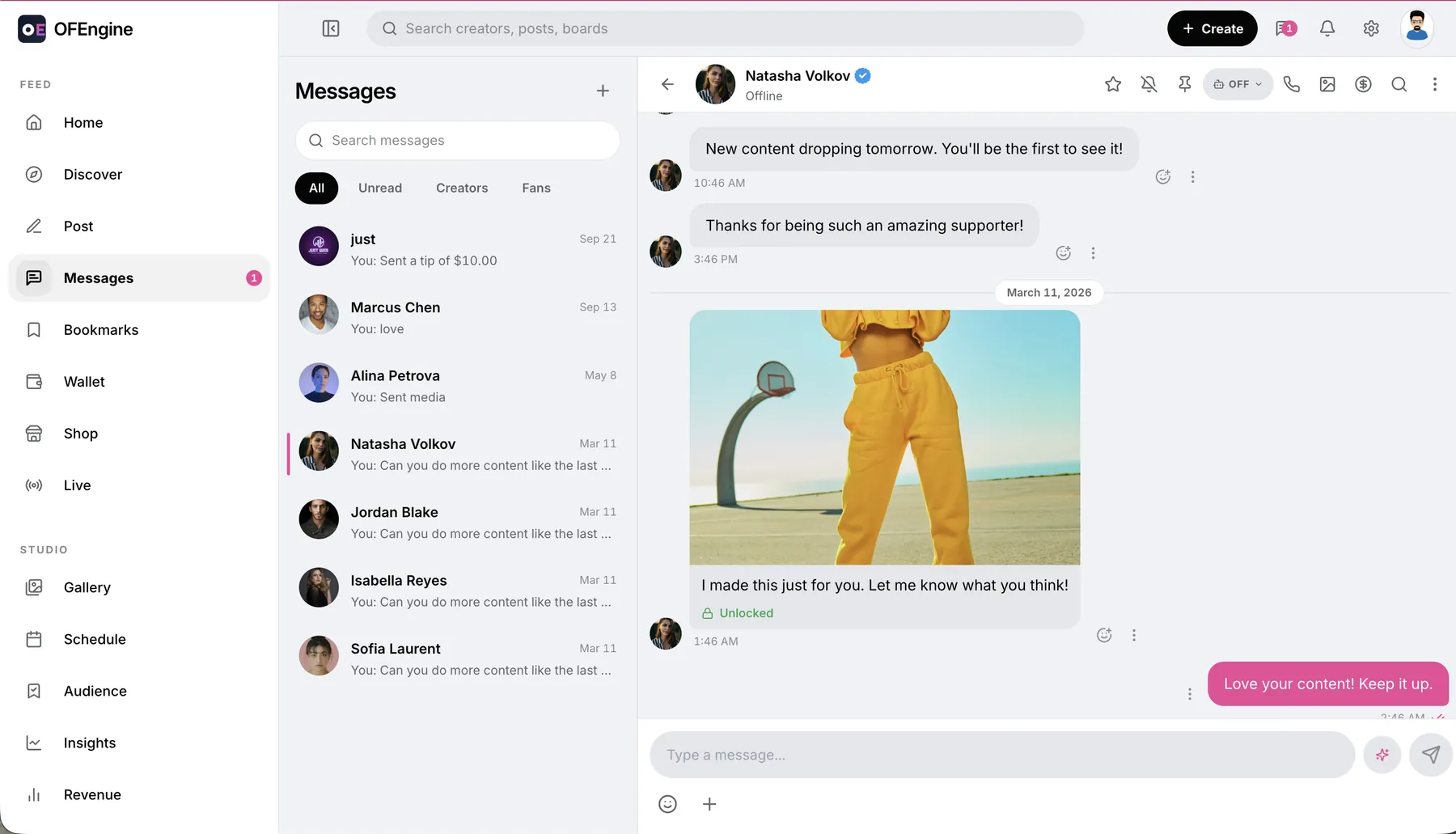 Paid messages and PPV chat in the Patreon clone