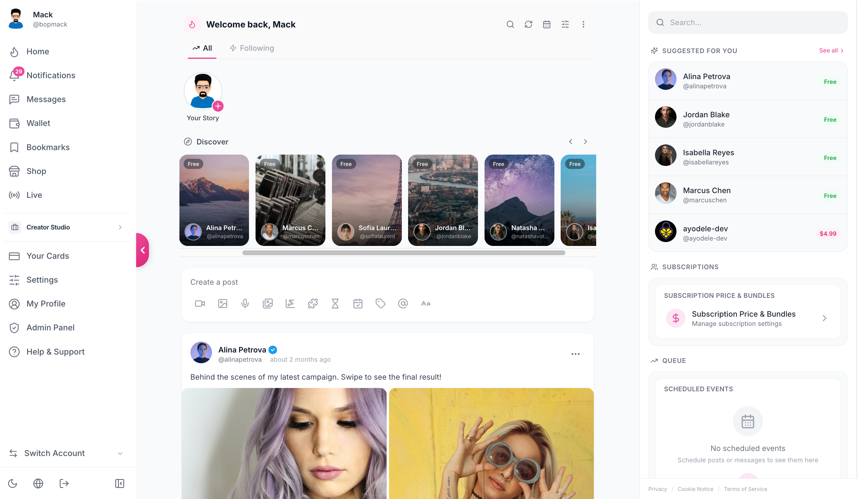 OfEngine: home feed (desktop)